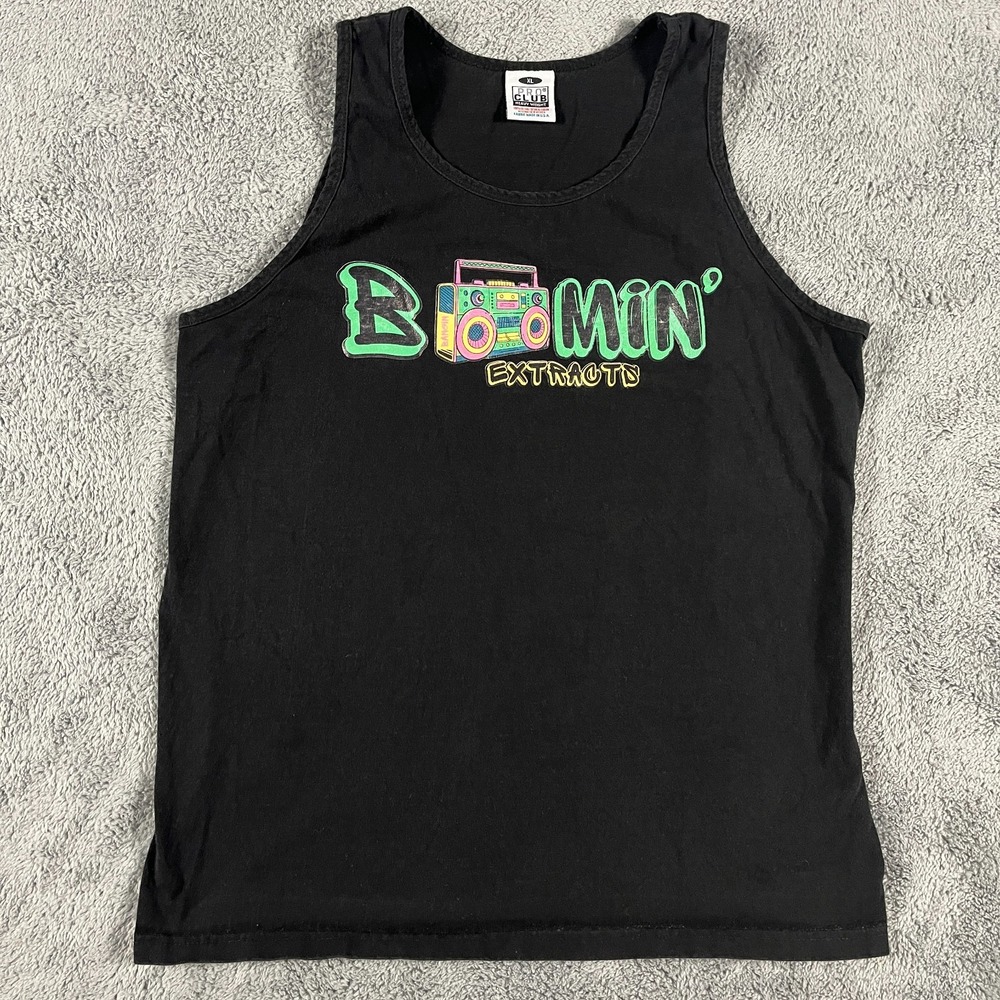 Vintage Pro Club Boomin Extracts Graphic Tank Top Mens XL Black Summer Casual